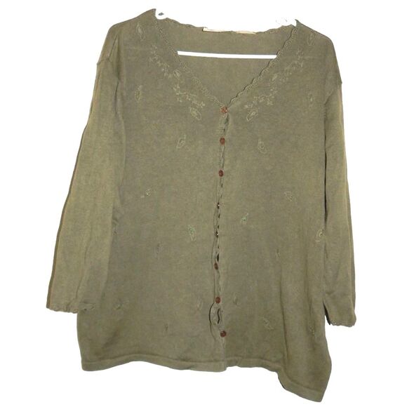 KATHIE LEE women's small thin olive green button front cardigan sweater - Picture 1 of 11